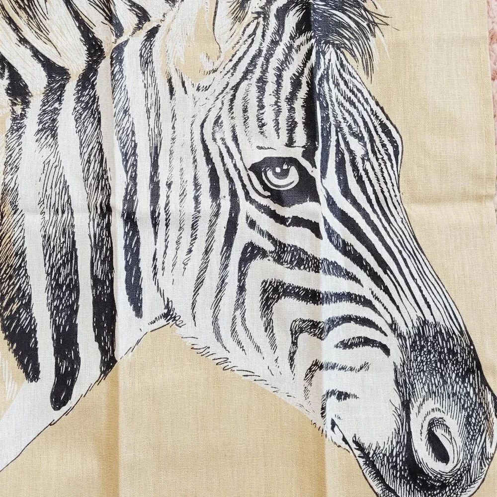 Zebra Safari Sketched Animal Linen Cotton Beige Kitchen Towel
